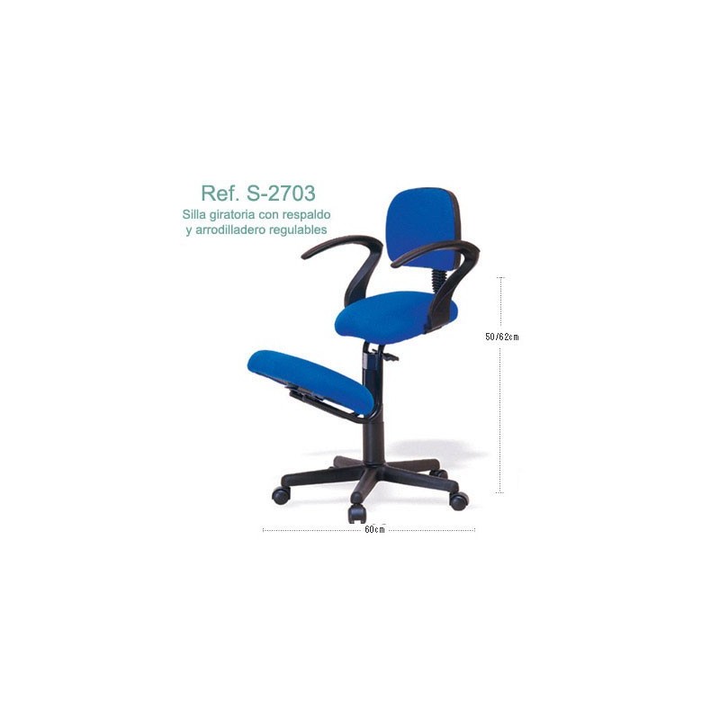 Silla ergonómica con respaldo, apoyabrazos, arrodilladero regulable y ruedas Ecopostural S2703