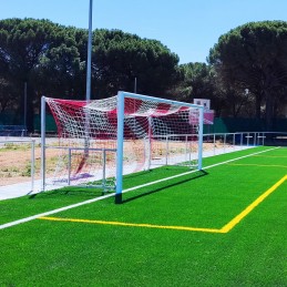 JUEGO PORTERÍAS ALUMINIO FÚTBOL 7  90 MM ABATIBLES CON ARQUILLOS GALVANIZADOS EN CALIENTE