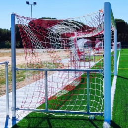 Juego porterías aluminio fútbol 7  90 mm abatibles con arquillos galvanizados en caliente