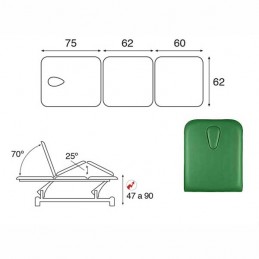 Esquema y movimientos de la camilla eléctrica 3 cuerpos para masajes y terapias Ecopostural C3525T13M44