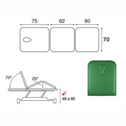 Esquema y movimientos de la camilla eléctrica 2 cuerpos Ecopostural C3513T13M64