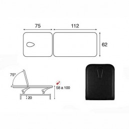 Esquema y movimientos de la Camilla eléctrica 2 cuerpos para masajes, terapias y tratamientos Ecopostural C3541T13M44 