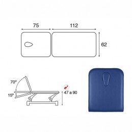 Esquema y movimientos de la camilla eléctrica 2 cuerpos para masajes y terapias Ecopostural C3553T13M44