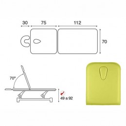 Esquema y movimientos de la camilla eléctrica 2 cuerpos para estética, masajes y terapias Ecopostural C5502T13M64