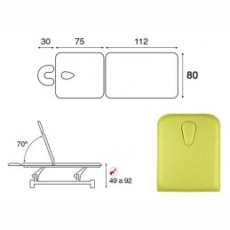 Esquema y movimientos de la camilla eléctrica 2 cuerpos para estética, masajes y terapias Ecopostural C5502T13M74