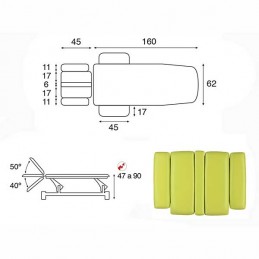 Esquema y movimientos de la camilla eléctrica 2 cuerpos para estética, tratamientos, masajes y terapias Ecopostural C3542T03