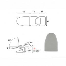 Esquema y movimientos del sillón eléctrico 3 cuerpos especial ginecología C3566T19 convertible en camilla