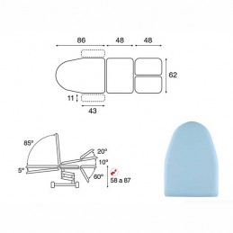 Esquema y movimientos del sillón eléctrico podología 3 cuerpos y brazos C3567T19 convertible en camilla