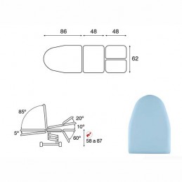 Esquema y movimientos del sillón eléctrico 3 cuerpos para podología Ecopostural C3568T19 convertible en camilla