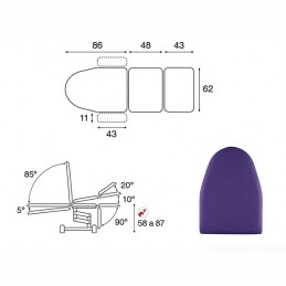 Esquema y movimientos del sillón genérico eléctrico de 3 cuerpos Ecopostural C3571T19 convertible en camilla