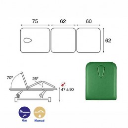 Esquema y movimientos de la camilla eléctrica 3 cuerpos Ecopostural C5526T13M46 para tratamientos, masajes y terapias