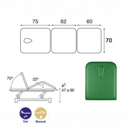 Esquema y movimientos de la camilla eléctrica 3 cuerpos Ecopostural C5526T13M66 para tratamientos, masajes y terapias