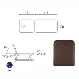 Esquema y movimientos de la camilla eléctrica 2 cuerpos Ecopostural C5533T13644 para tratamientos, masajes y terapias