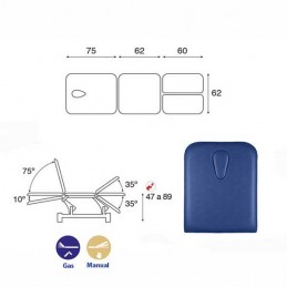 Esquema y movimientos de la camilla eléctrica 3 cuerpos para podología Ecopostural C5538T13