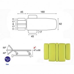 Esquema y movimientos de la camilla eléctrica 2 cuerpos Ecopostural C5544T03 para tratamientos, masajes y terapias