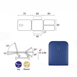 Esquema y movimientos de la camilla eléctrica 3 cuerpos Ecopostural C5539T13 para podología