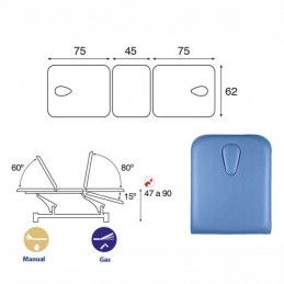 Esquema y movimientos de la Camilla eléctrica 3 cuerpos Ecopostural C5547T13M46 con doble hueco facial para tratamientos masajes