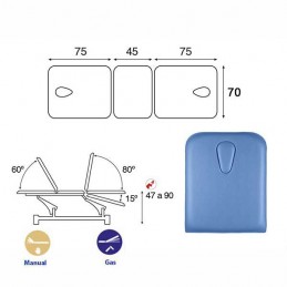 Esquema y movimientos de la Camilla eléctrica 3 cuerpos Ecopostural C5547T13M66 con doble hueco facial para tratamientos masajes