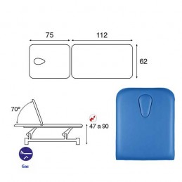 Esquema y movimientos de la Camilla eléctrica 2 cuerpos Ecopostural C5552M44T13 para tratamientos, masajes y terapias