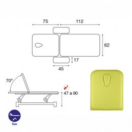 Esquema y movimientos de la camilla eléctrica 2 cuerpos Ecopostural C5551T13M44 para tratamientos, masajes y terapias