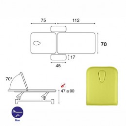 Esquema y movimientos de la camilla eléctrica 2 cuerpos Ecopostural C5551T13M64 para tratamientos, masajes y terapias