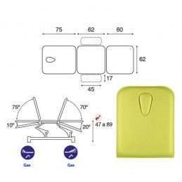 Esquema y movimientos de la camilla eléctrica 3 cuerpos Ecopostural C5556T13M46 para tratamientos, masajes y terapias