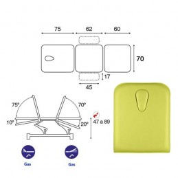 Esquema y movimientos de la camilla eléctrica 3 cuerpos Ecopostural C5556T13M66 para tratamientos, masajes y terapias