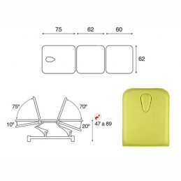 Esquemas y movimientos de la camilla eléctrica 3 cuerpos Ecopostural C5557T13M46 para tratamientos, masajes y terapias