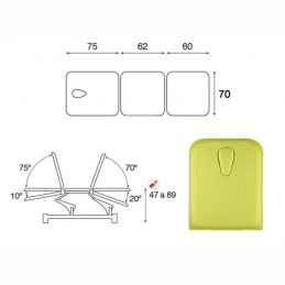 Esquemas y movimientos de la camilla eléctrica 3 cuerpos Ecopostural C5557T13M66 para tratamientos, masajes y terapias