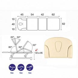 Esquema y movimientos de la camilla eléctrica 4 cuerpos Ecopostural C5579T01 para tratamientos, masajes y terapias