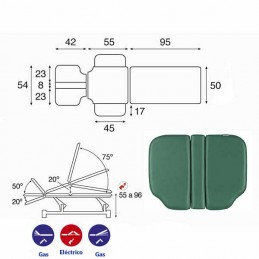 Esquema y movimientos de la camilla eléctrica 3 cuerpos Ecopostural C5590T05 para osteopatía, tratamientos, masajes y terapias