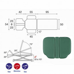 Esquema y movimientos de la camilla eléctrica 3 cuerpos Ecopostural C7990T05 para osteopatía