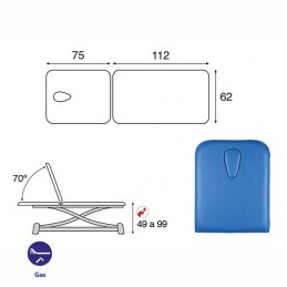 Esquema y movimientos de la Camilla eléctrica 2 cuerpos Ecopostural C7952T13M44 estructura tijera para masajes y tratamientos