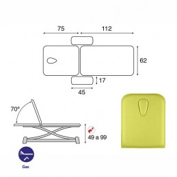 Esquema y movimientos de la camilla eléctrica 2 cuerpos Ecopostural C7951T13M44 para tratamientos, masajes y terapias