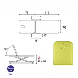 Esquema y movimientos de la camilla eléctrica 2 cuerpos Ecopostural C7951T13M64 para tratamientos, masajes y terapias