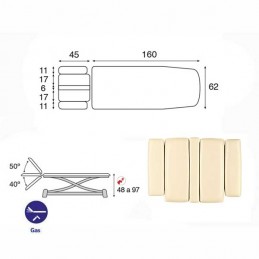 Esquema y movimientos de la camilla eléctrica 2 cuerpos Ecopostural C7943T03 para osteopatía, tratamientos y terapias