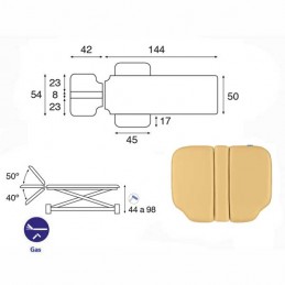 Esquema y movimientos de la camilla eléctrica 2 cuerpos Ecopostural C7935T05 para osteopatía, masajes y terapias