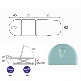 Esquema y movimientos de la camilla eléctrica técnica de 3 cuerpos Ecopostural C7910T10M47 para tratamientos, masajes y terapias