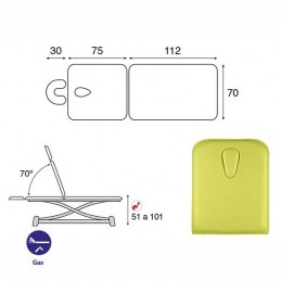 Esquema y movimientos de la camilla eléctrica 2 cuerpos Ecopostural C7902T13M64 para tratamientos, masajes y terapias