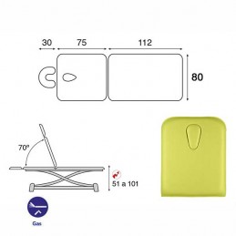 Esquema y movimientos de la camilla eléctrica 2 cuerpos Ecopostural C7902T13M74 para tratamientos, masajes y terapias