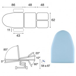 Esquema de Camilla hidráulica multifuncional podología 3 cuerpos C3767