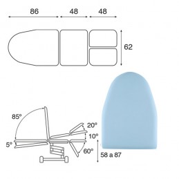 Esquema de Camilla hidráulica multifuncional podología 3 cuerpos C3768
