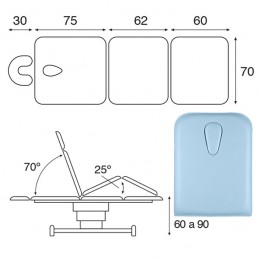 Esquema y movimientos Camilla eléctrica madera 3 cuerpos Ecopostural C6103WM66