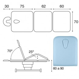 Esquema y movimientos de Camilla eléctrica madera 3 cuerpos Ecopostural C6203M66